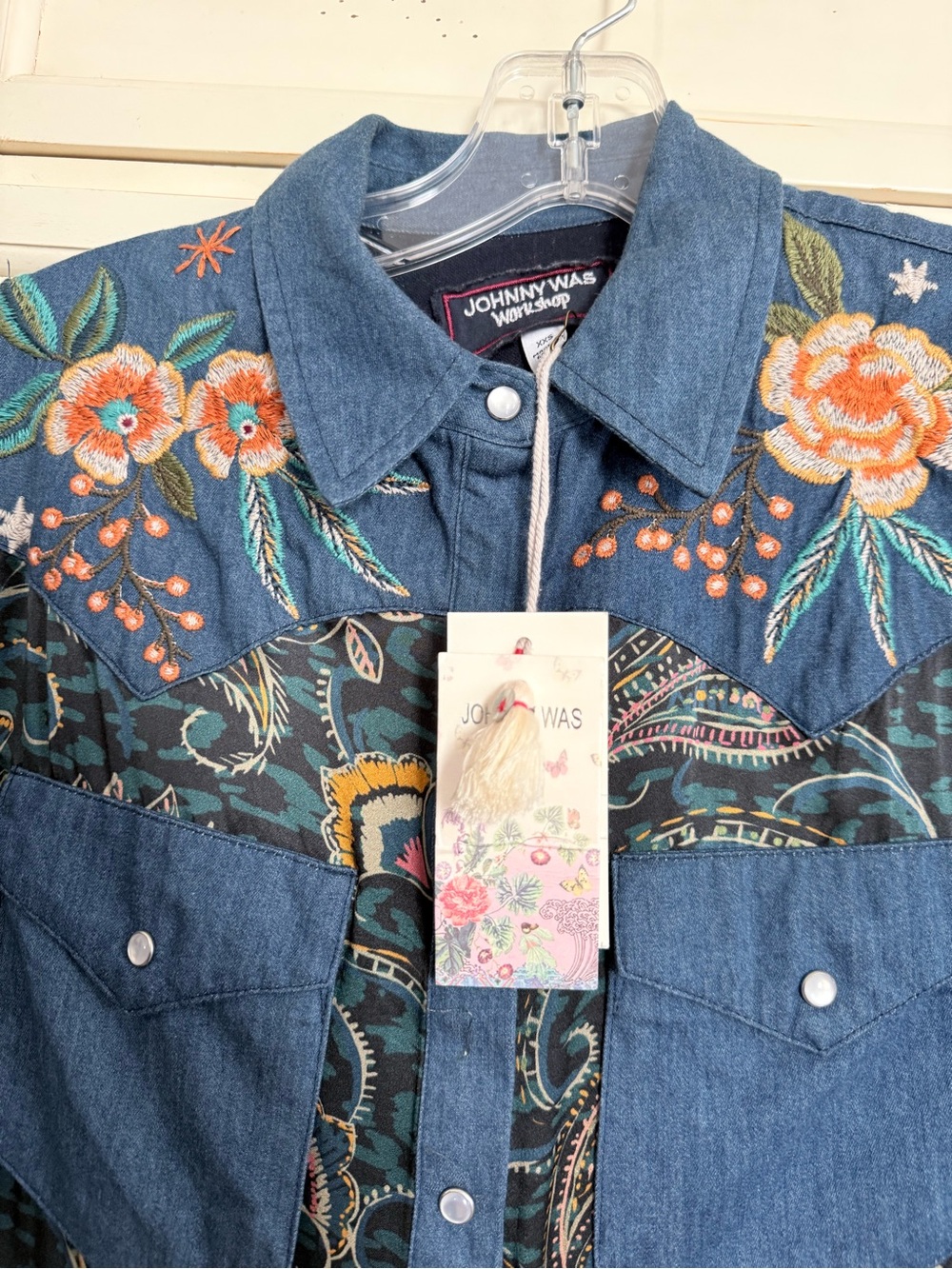 Johnny Was Multicolor Embroidered Patchwork Button-Down Shirt - Picture 2 of 9